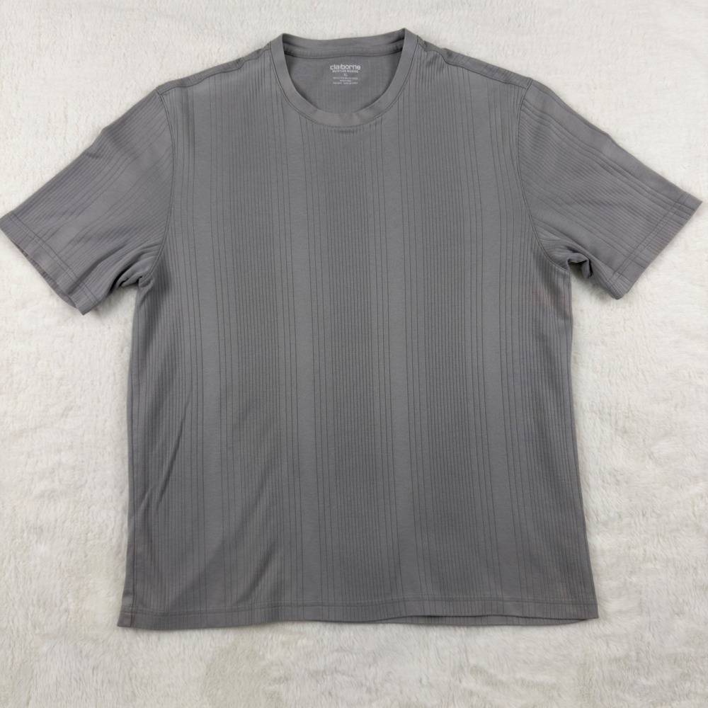 Claiborne Mens XL Gray Ribbed Moisture Wicking Short Sleeve T-Shirt Crewneck